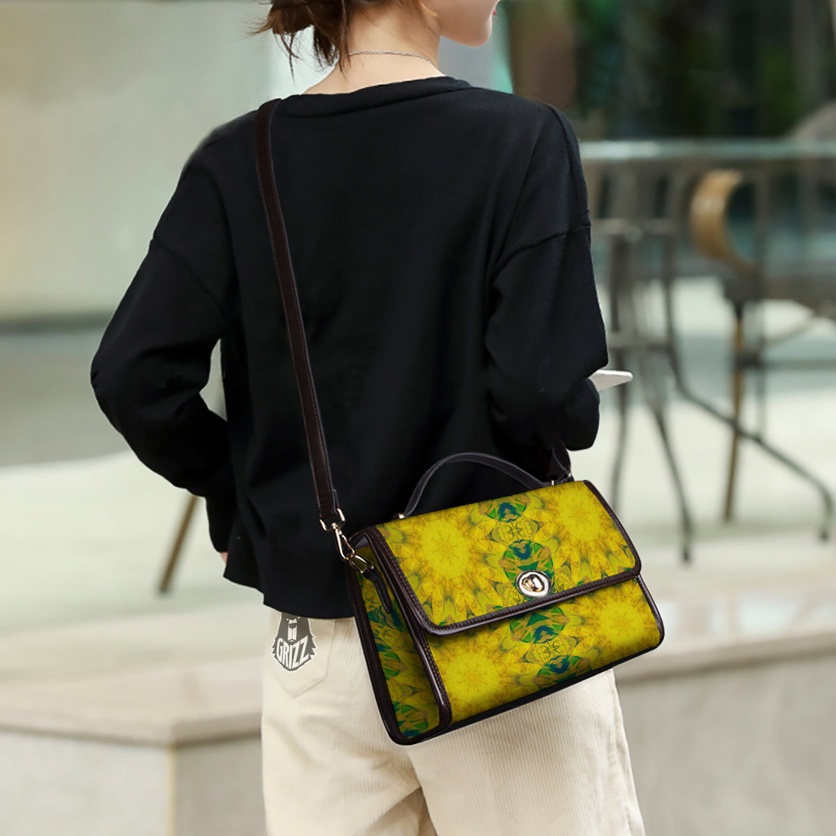 Kaleidoscope Flower Yellow Print Pattern Women's Satchel Bag-grizzshop
