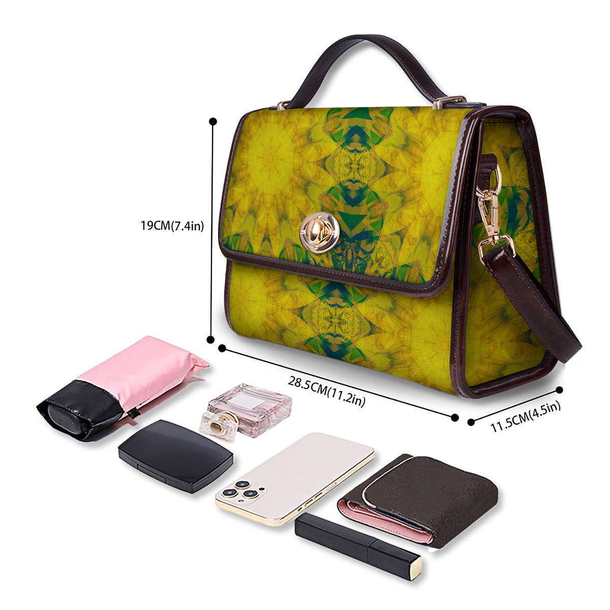 Kaleidoscope Flower Yellow Print Pattern Women's Satchel Bag-grizzshop