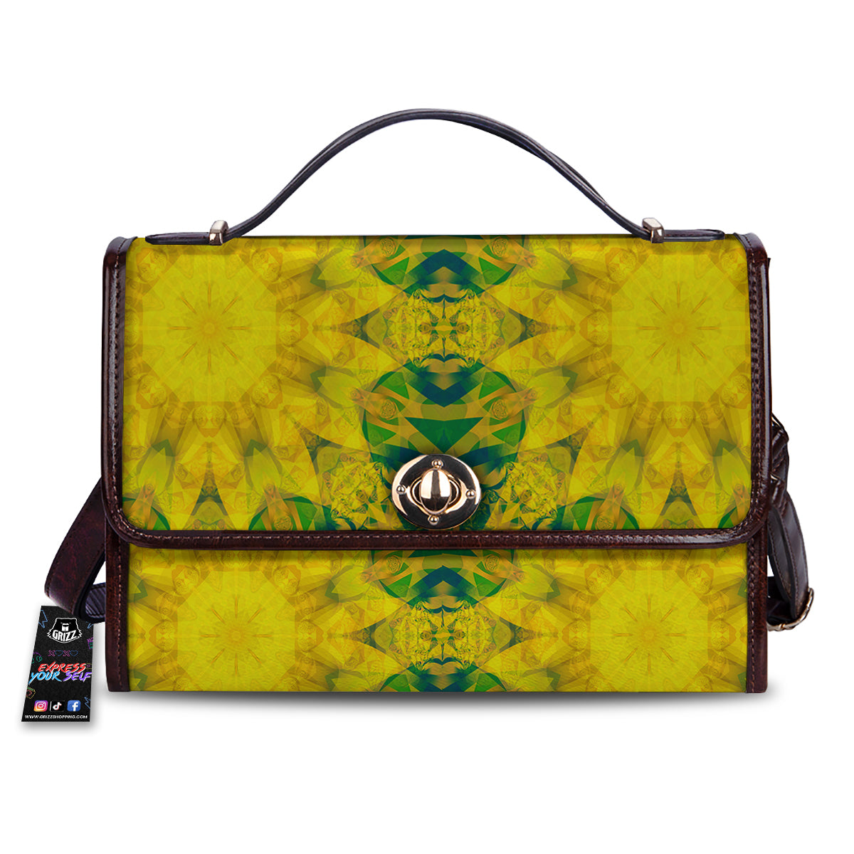 Kaleidoscope Flower Yellow Print Pattern Women's Satchel Bag-grizzshop
