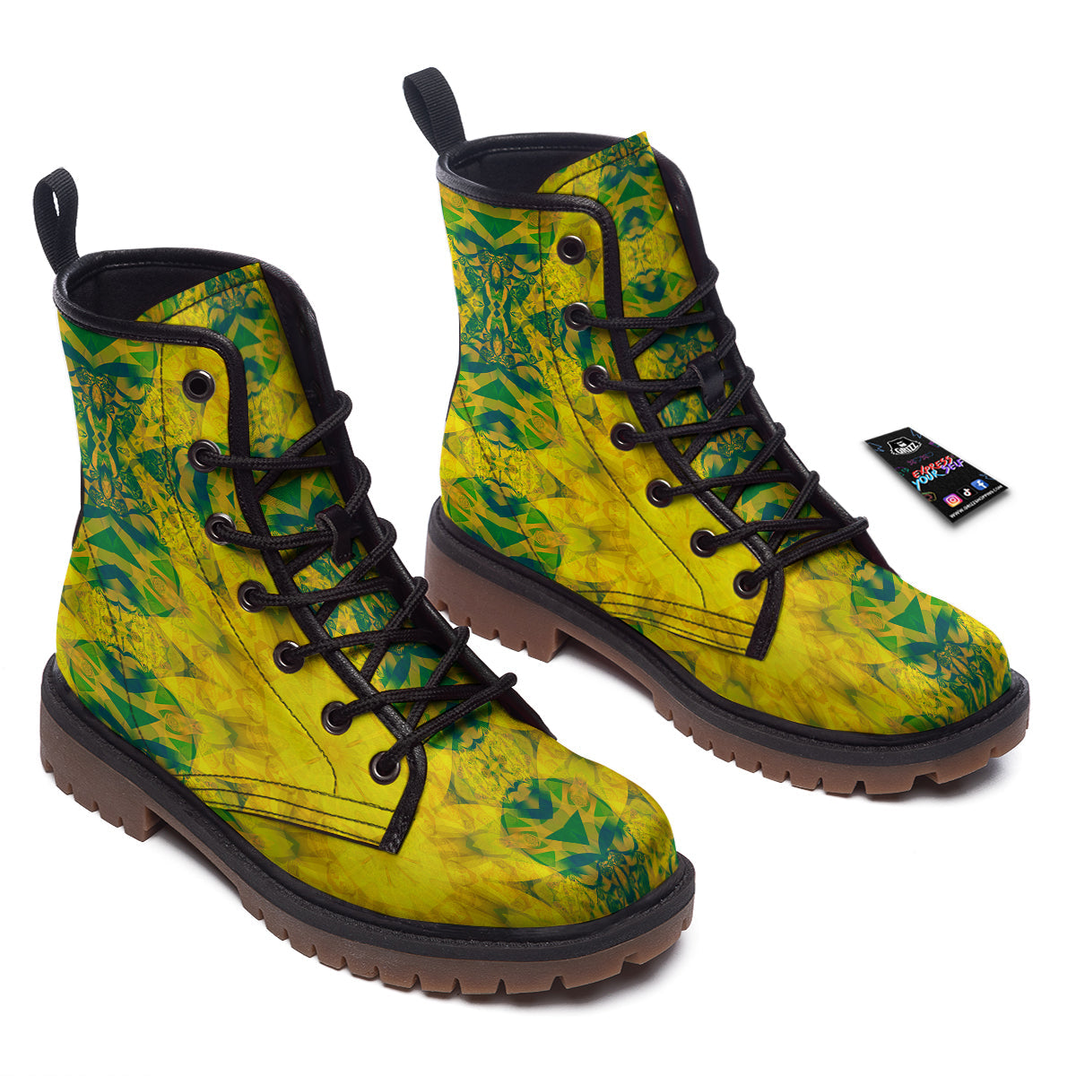 Kaleidoscope Flower Yellow Print Pattern Work Boots-grizzshop