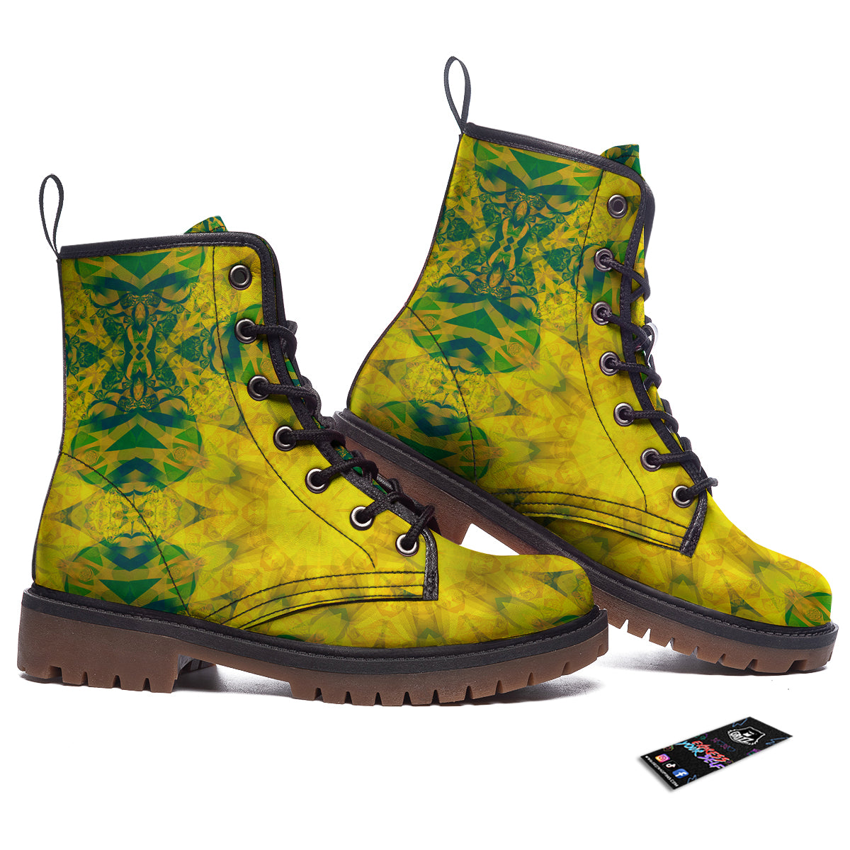 Kaleidoscope Flower Yellow Print Pattern Work Boots-grizzshop