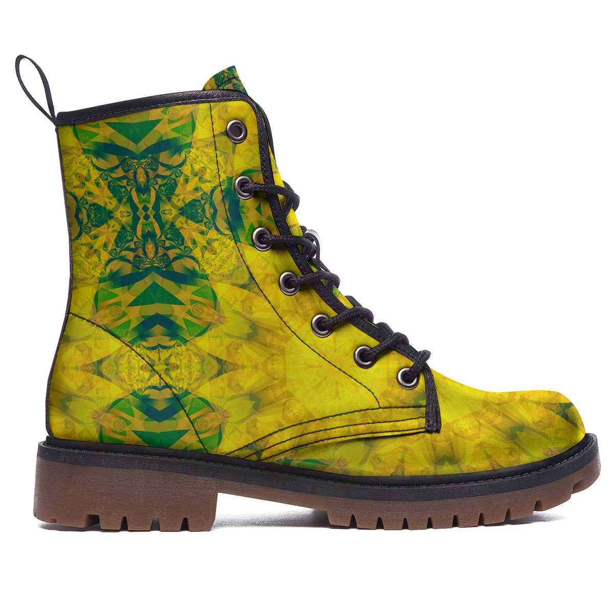 Kaleidoscope Flower Yellow Print Pattern Work Boots-grizzshop