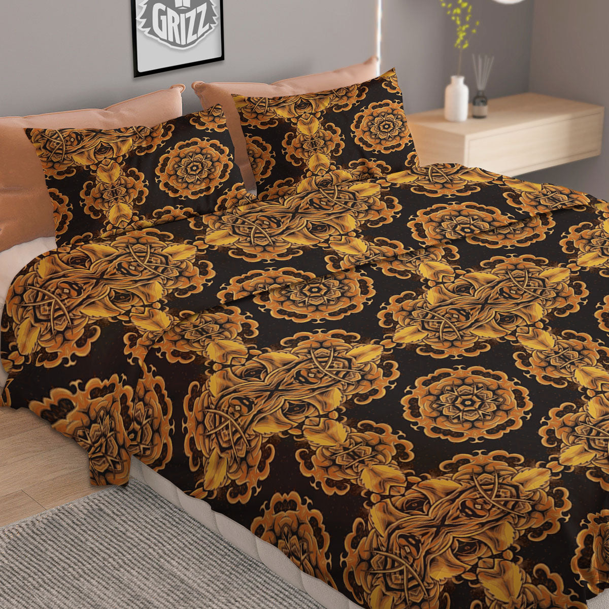 Kaleidoscope Gold Print Duvet Cover Bedding Set