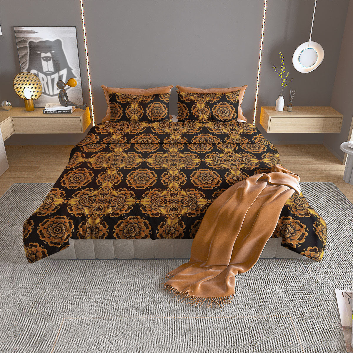 Kaleidoscope Gold Print Duvet Cover Bedding Set