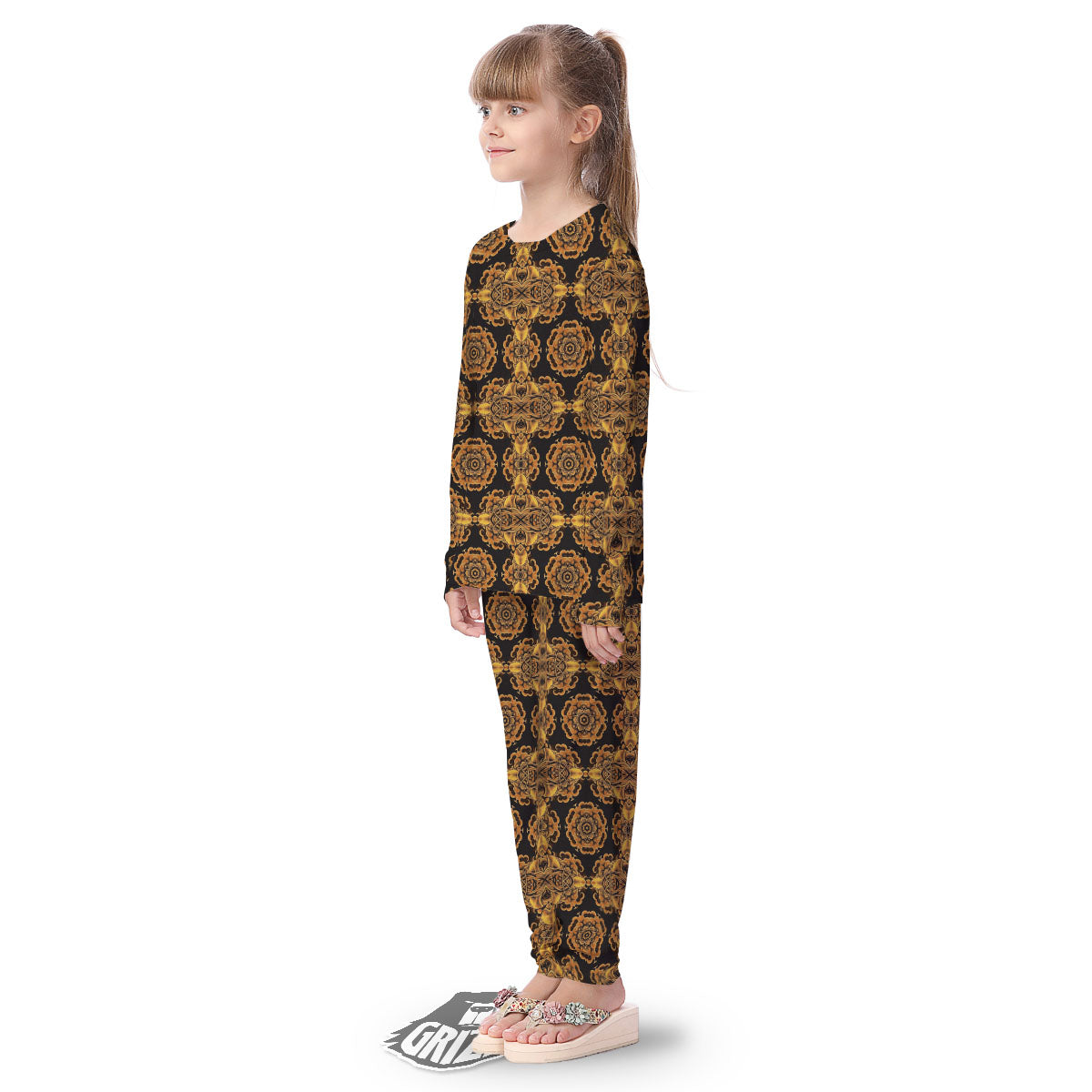 Kaleidoscope Gold Print Kid's Pajamas-grizzshop
