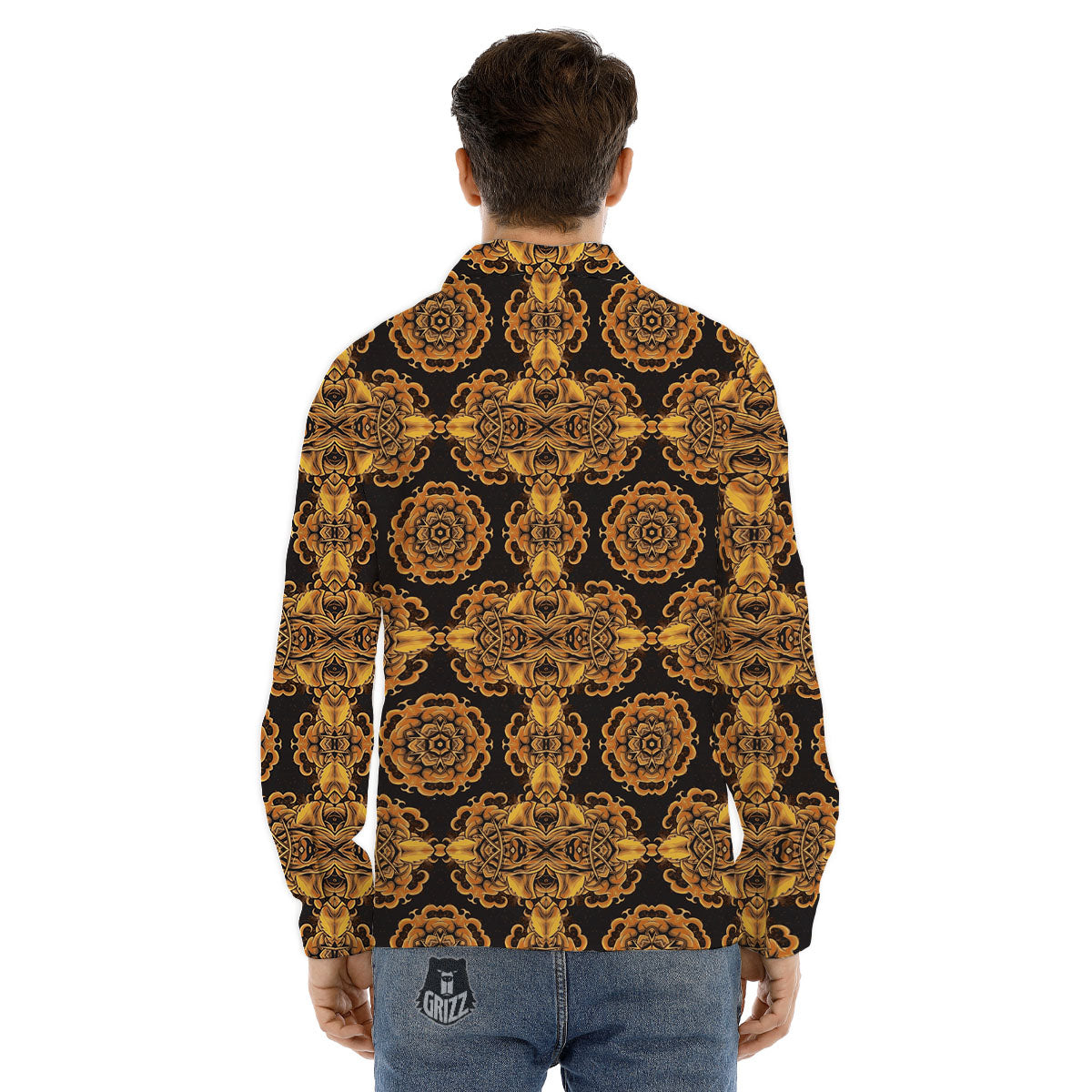 Kaleidoscope Gold Print Men's Dress Shirts-grizzshop