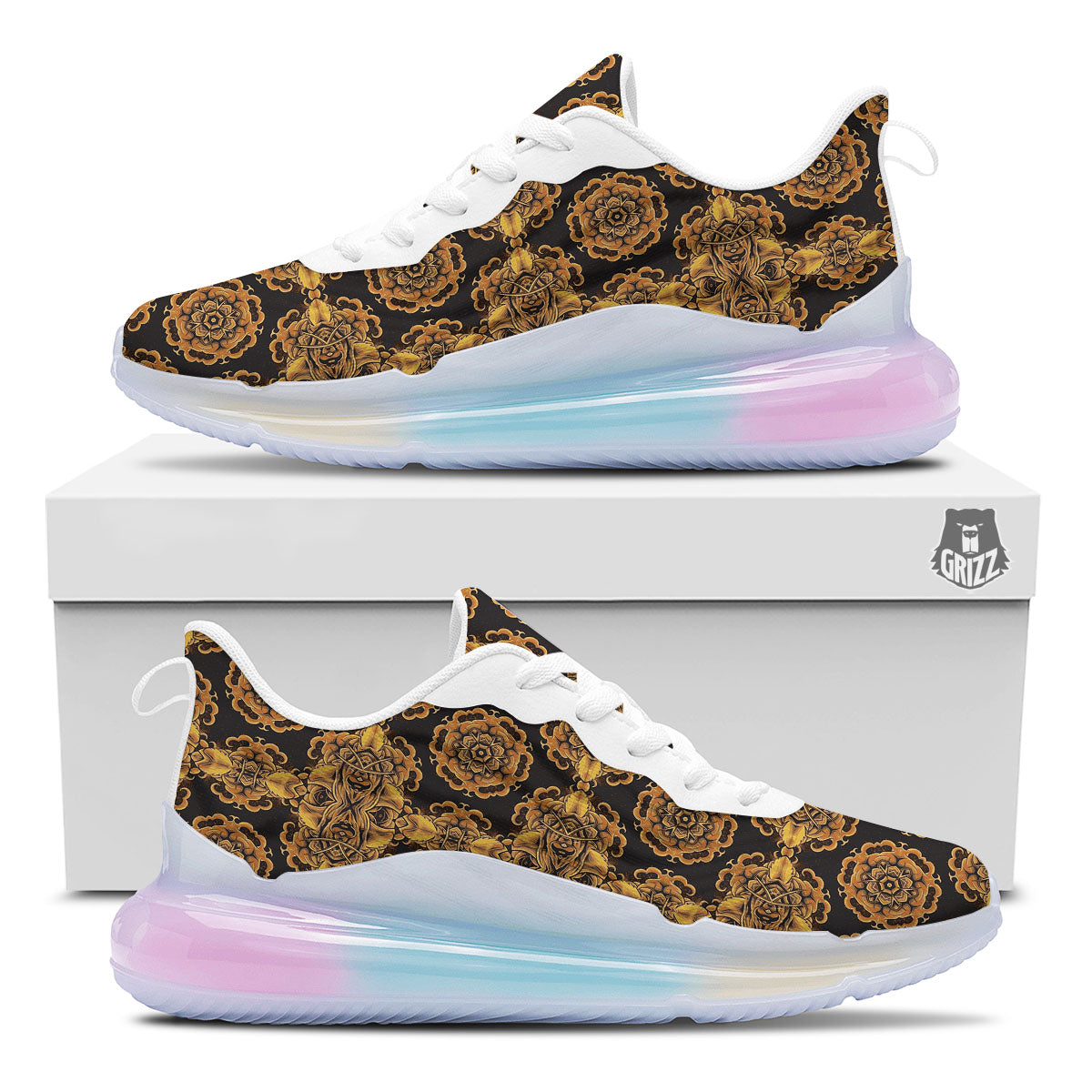 Kaleidoscope Gold Print Running Sneakers-grizzshop