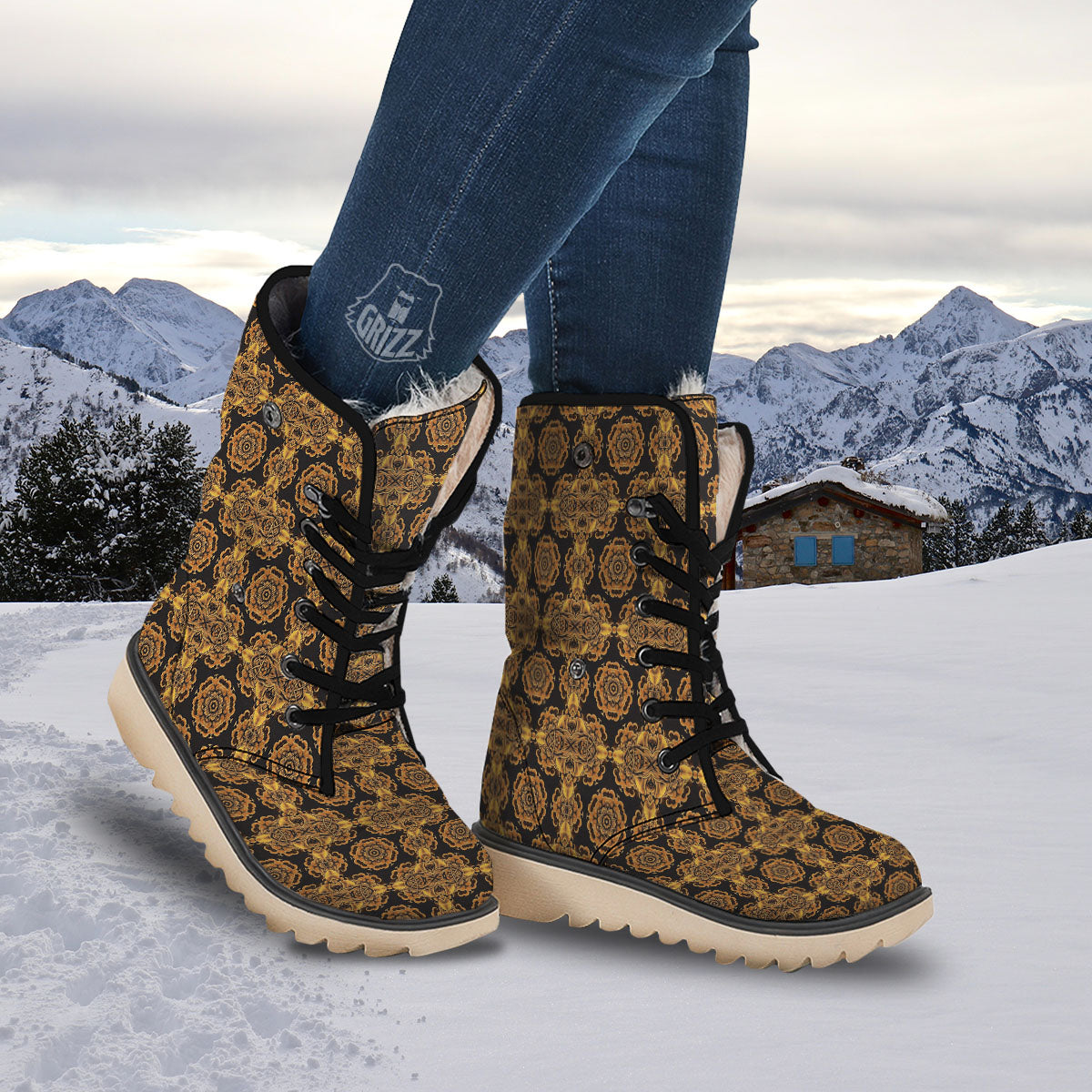 Kaleidoscope Gold Print Snow Boots-grizzshop