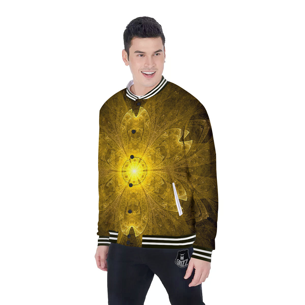 Kaleidoscope Golden Print Baseball Jacket-grizzshop