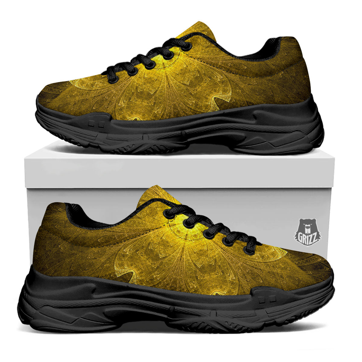Kaleidoscope Golden Print Black Chunky Shoes-grizzshop