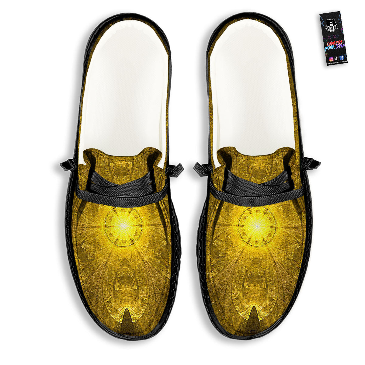 Kaleidoscope Golden Print Black Loafers-grizzshop