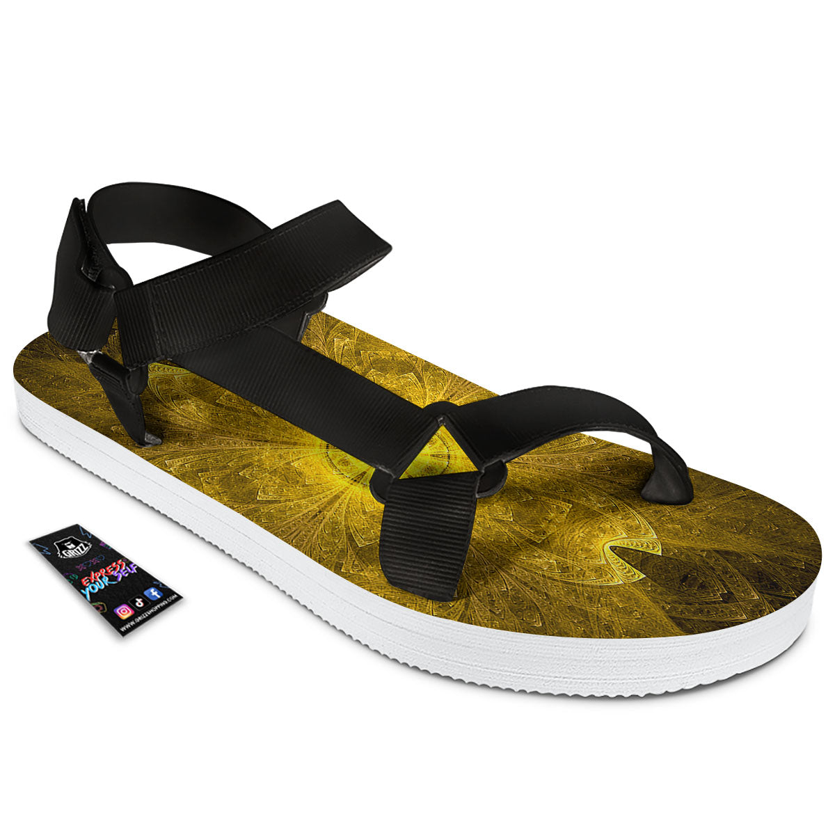 Kaleidoscope Golden Print Black Open Toe Sandals-grizzshop