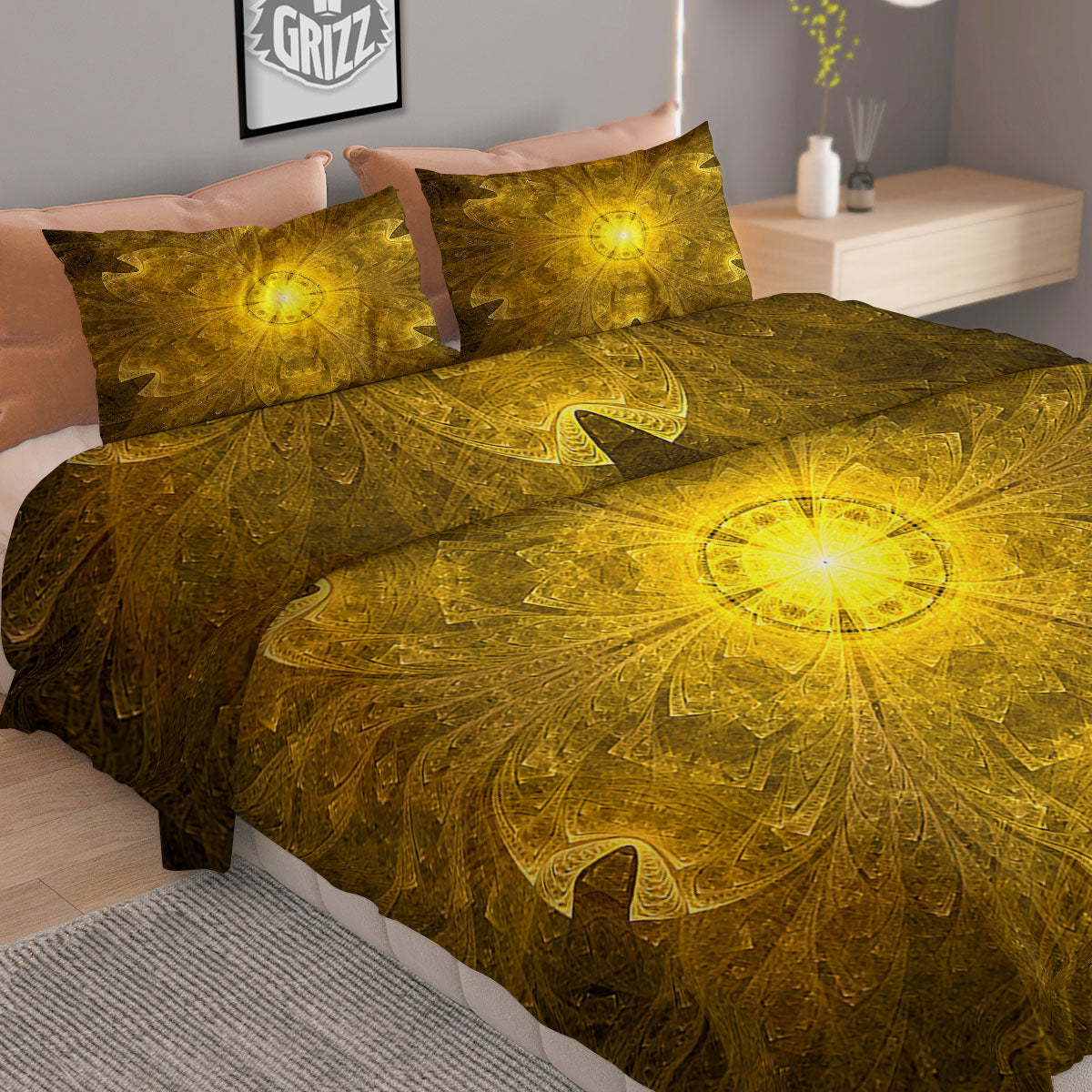 Kaleidoscope Golden Print Duvet Cover Bedding Set