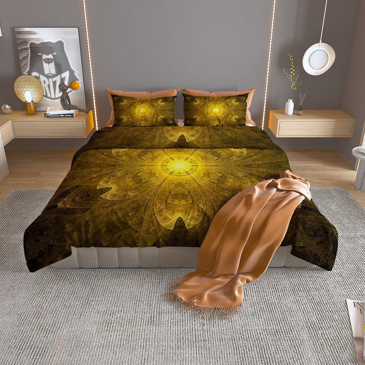Kaleidoscope Golden Print Duvet Cover Bedding Set