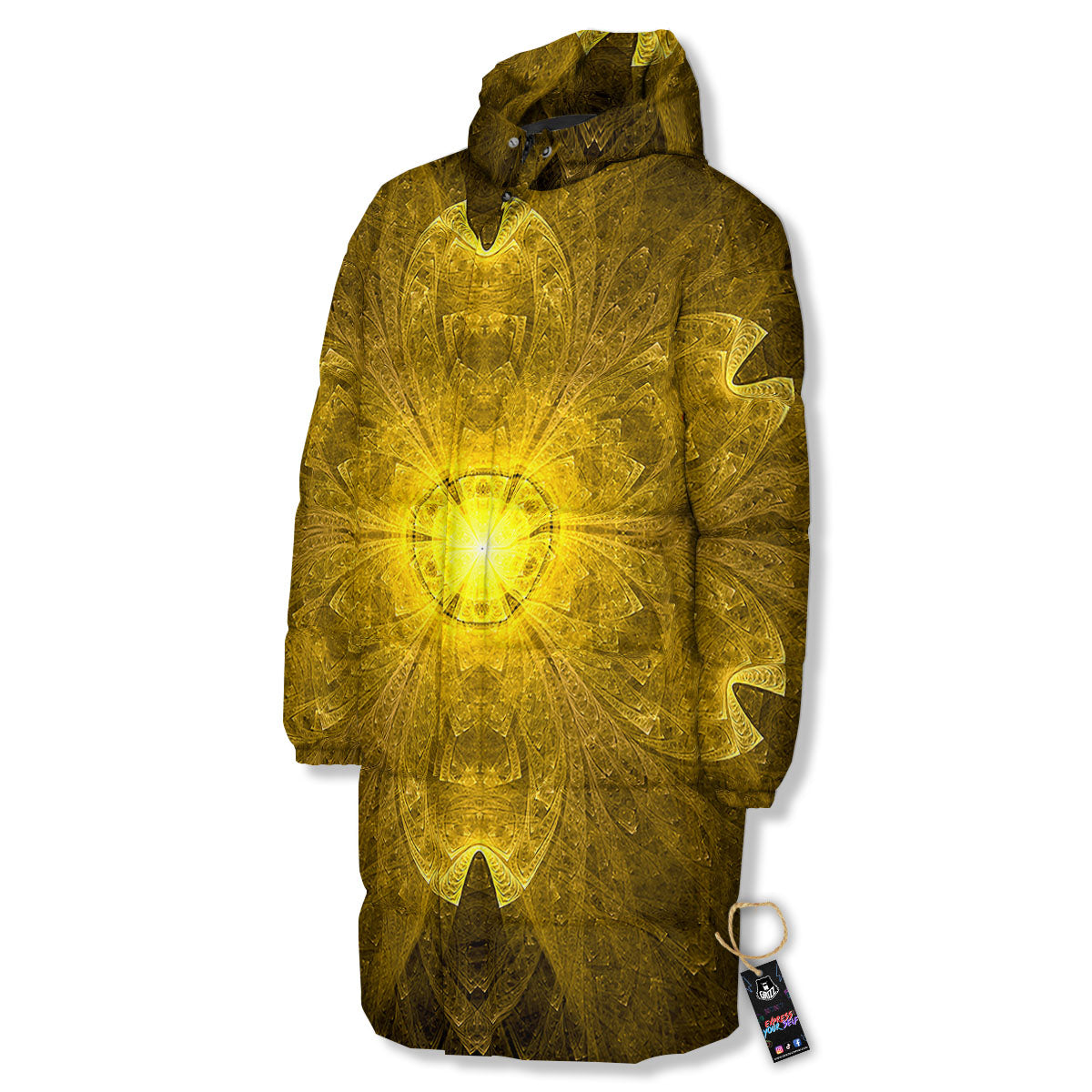 Kaleidoscope Golden Print Long Down Jacket-grizzshop