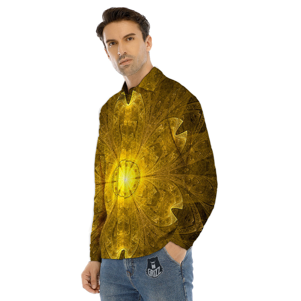 Kaleidoscope Golden Print Men's Dress Shirts-grizzshop