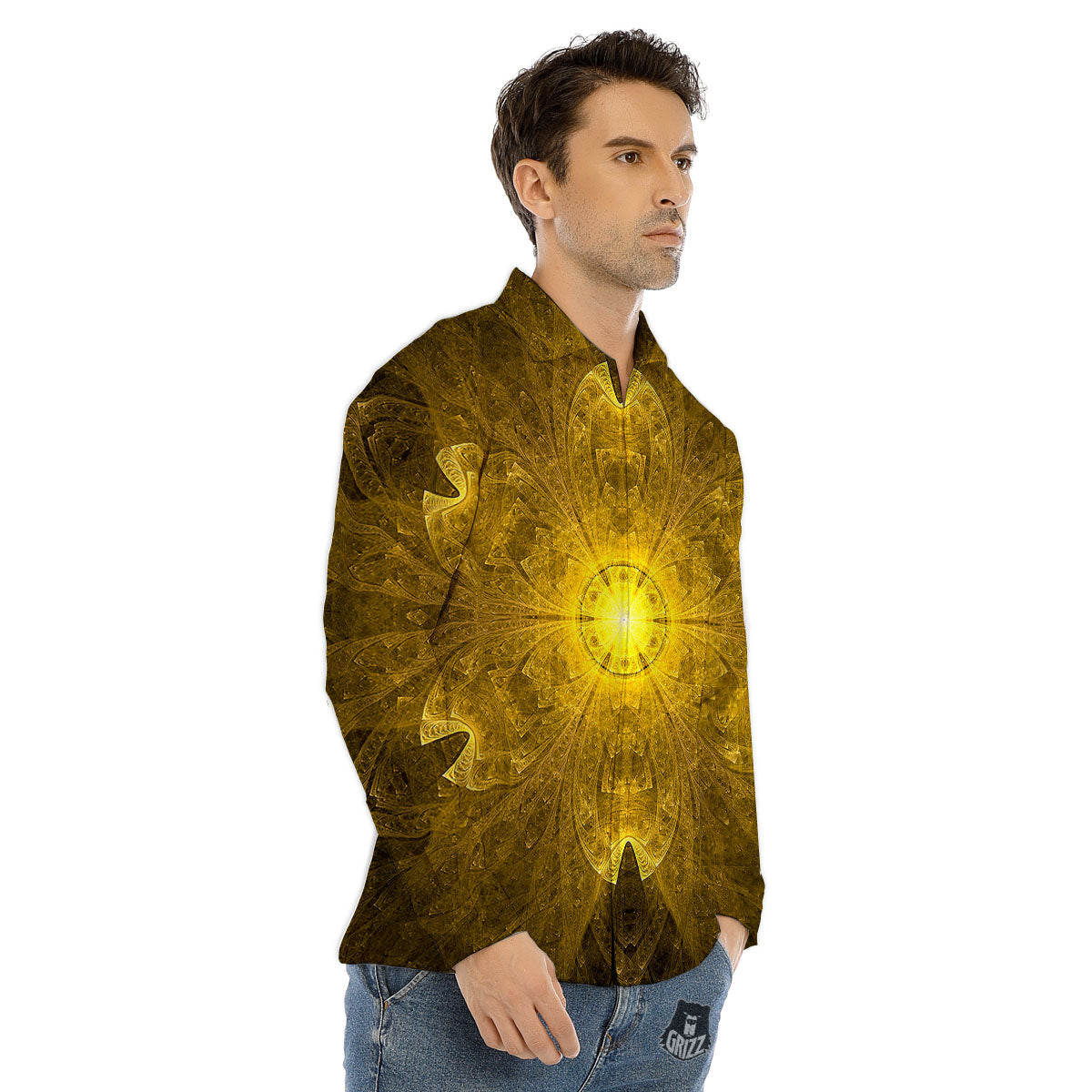 Kaleidoscope Golden Print Men's Dress Shirts-grizzshop