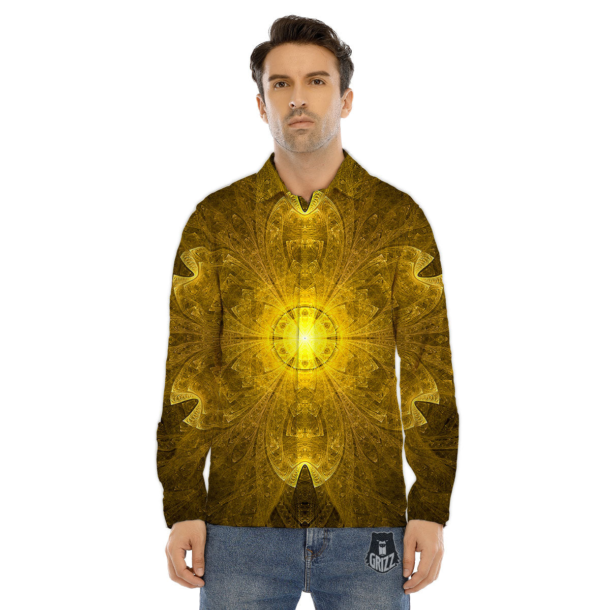 Kaleidoscope Golden Print Men's Dress Shirts-grizzshop