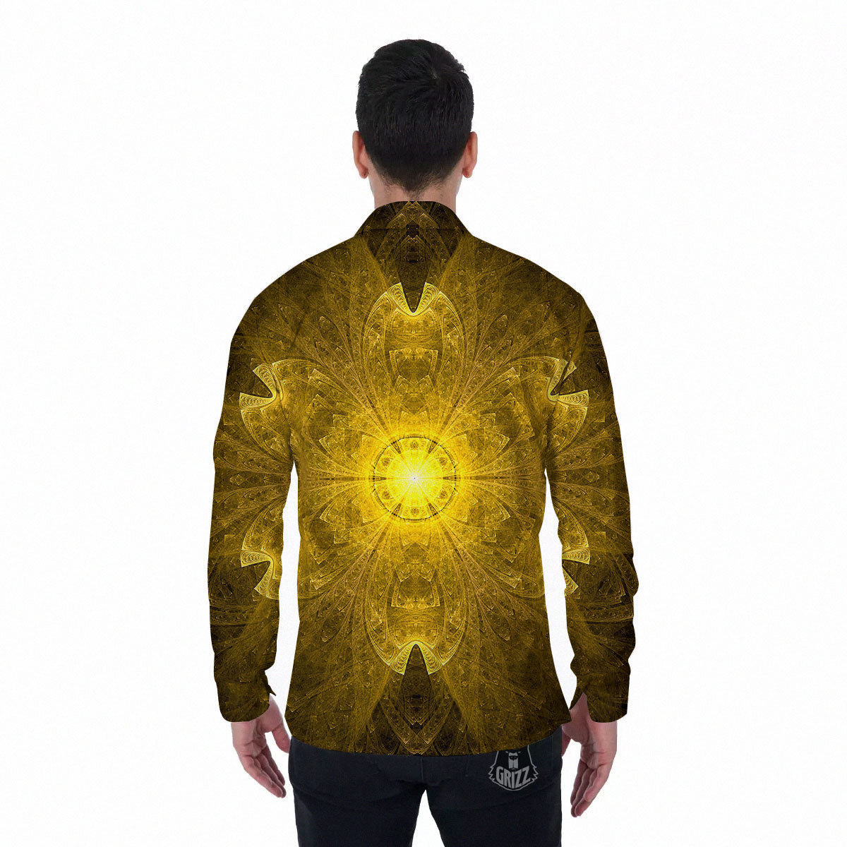 Kaleidoscope Golden Print Men's Long Sleeve Shirts-grizzshop
