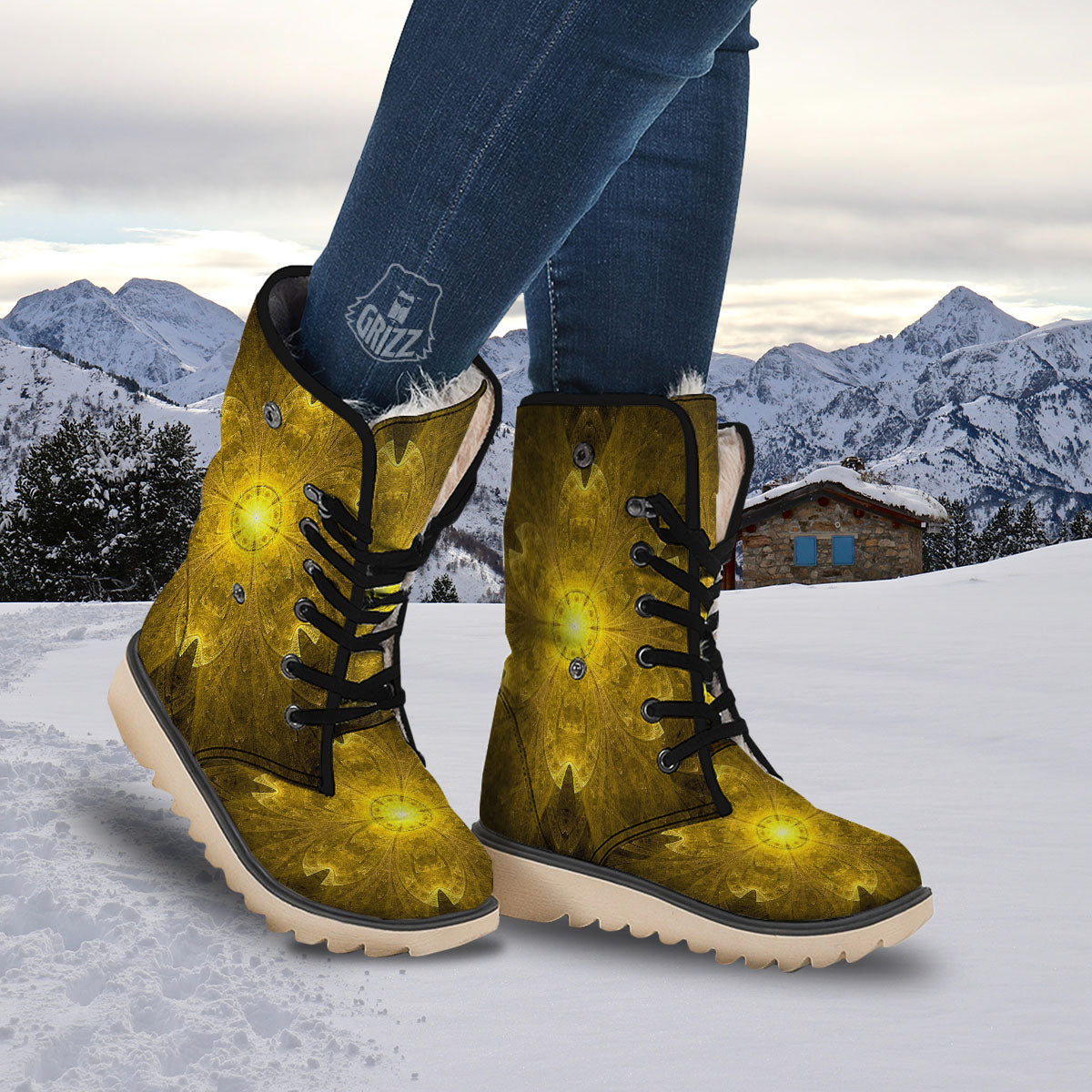 Kaleidoscope Golden Print Snow Boots-grizzshop