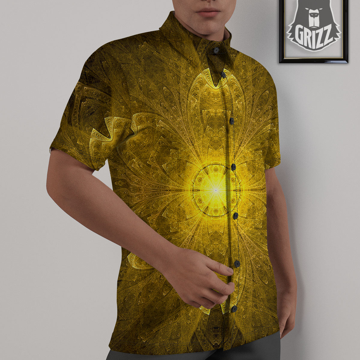 Kaleidoscope Golden Print Untucked Shirts-grizzshop