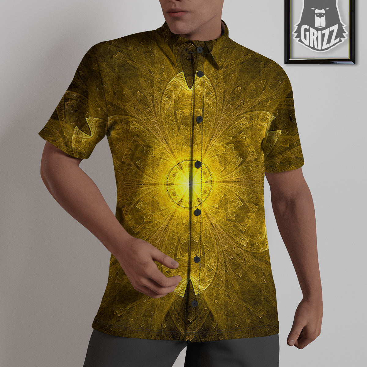 Kaleidoscope Golden Print Untucked Shirts-grizzshop