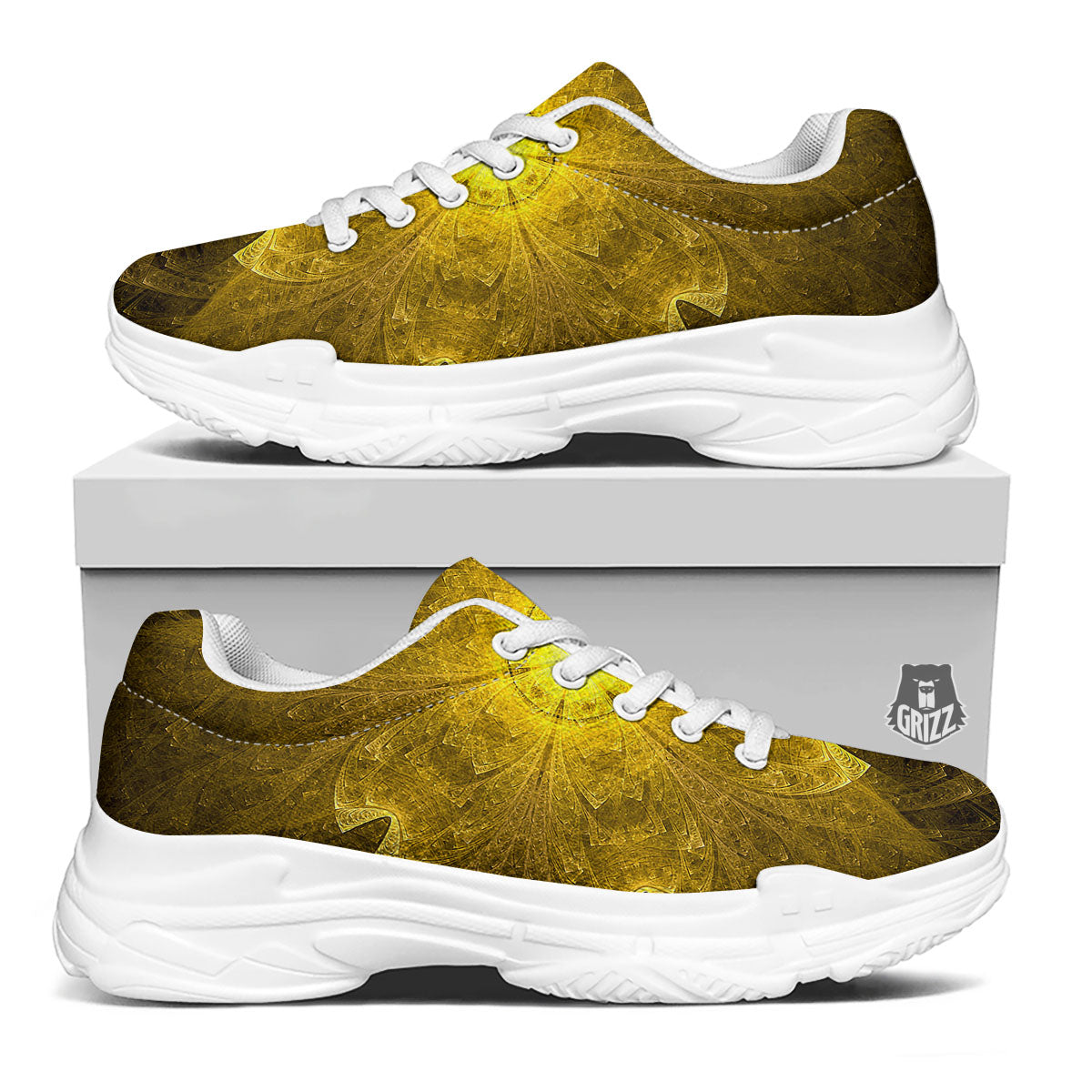 Kaleidoscope Golden Print White Chunky Shoes-grizzshop