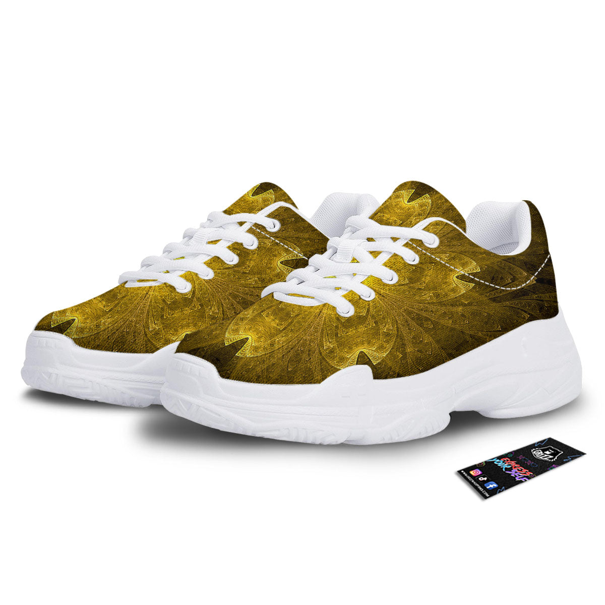 Kaleidoscope Golden Print White Chunky Shoes-grizzshop