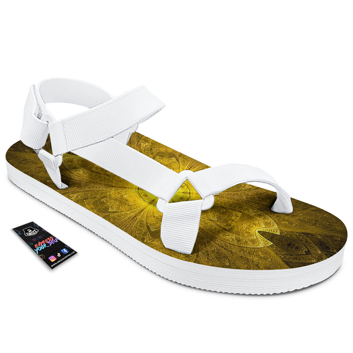 Kaleidoscope Golden Print White Open Toe Sandals-grizzshop