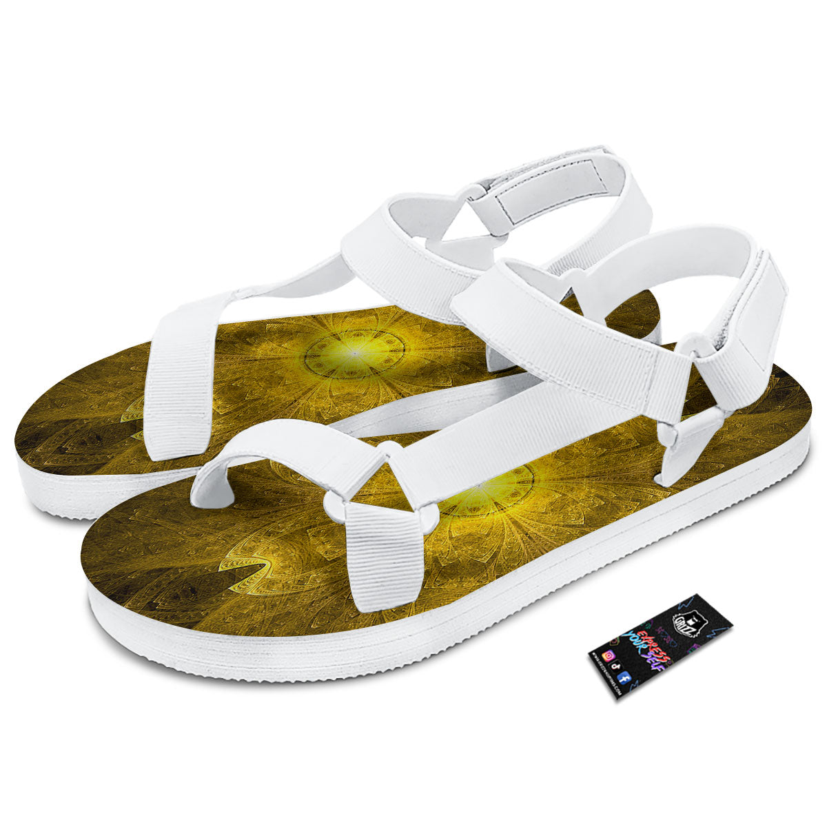Kaleidoscope Golden Print White Open Toe Sandals-grizzshop