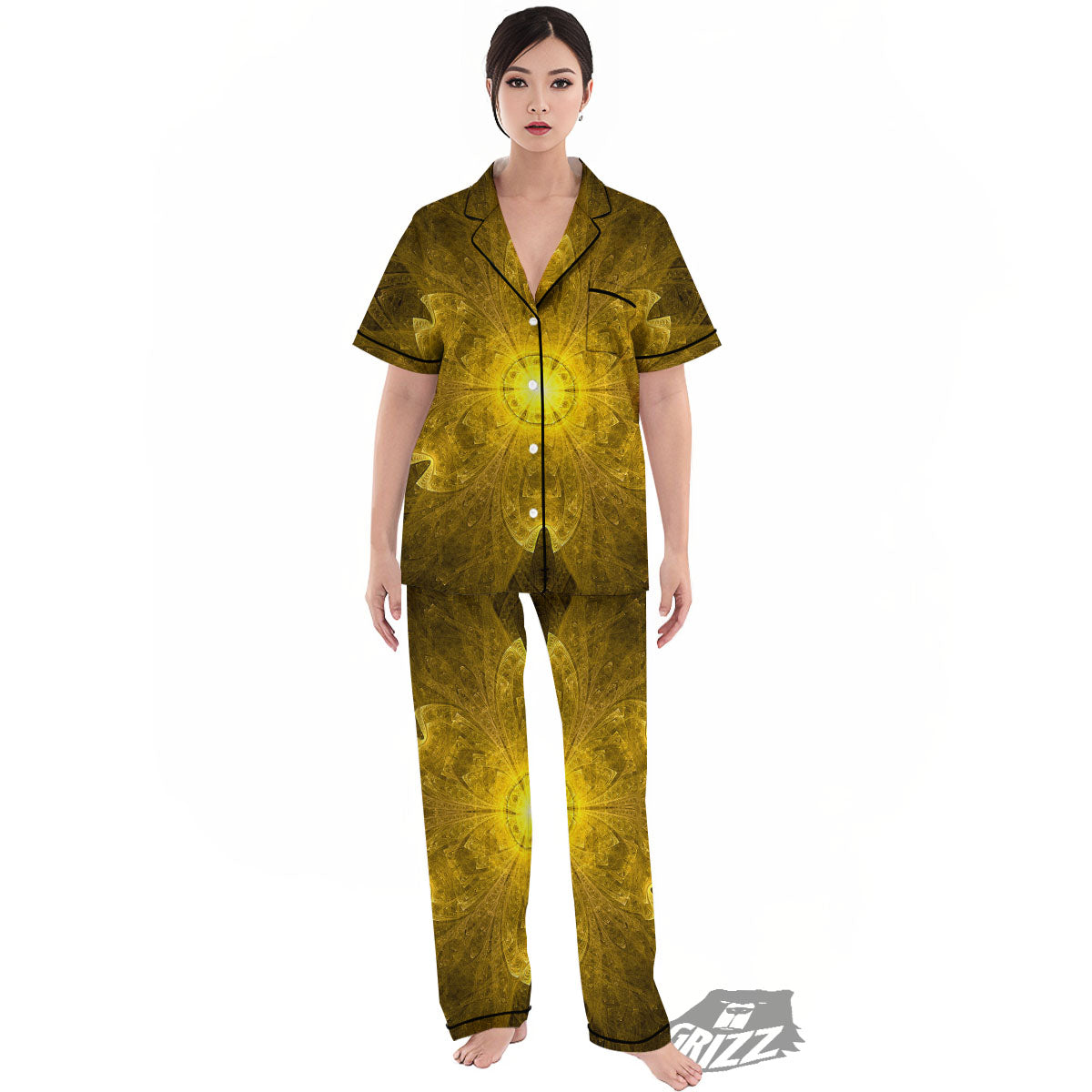 Kaleidoscope Golden Print Women's Pajamas Set-grizzshop