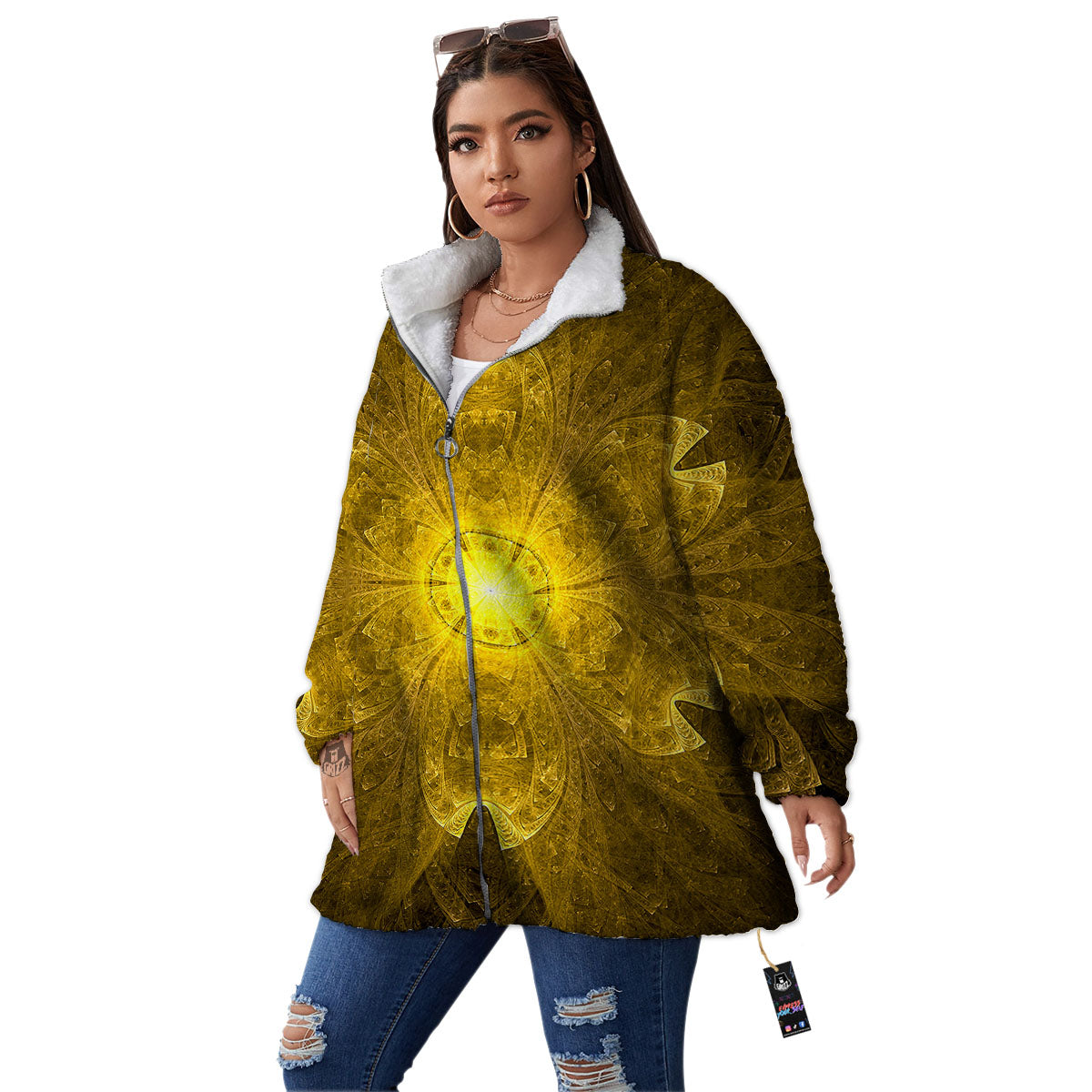 Kaleidoscope Golden Print Women's Sherpa Jacket-grizzshop