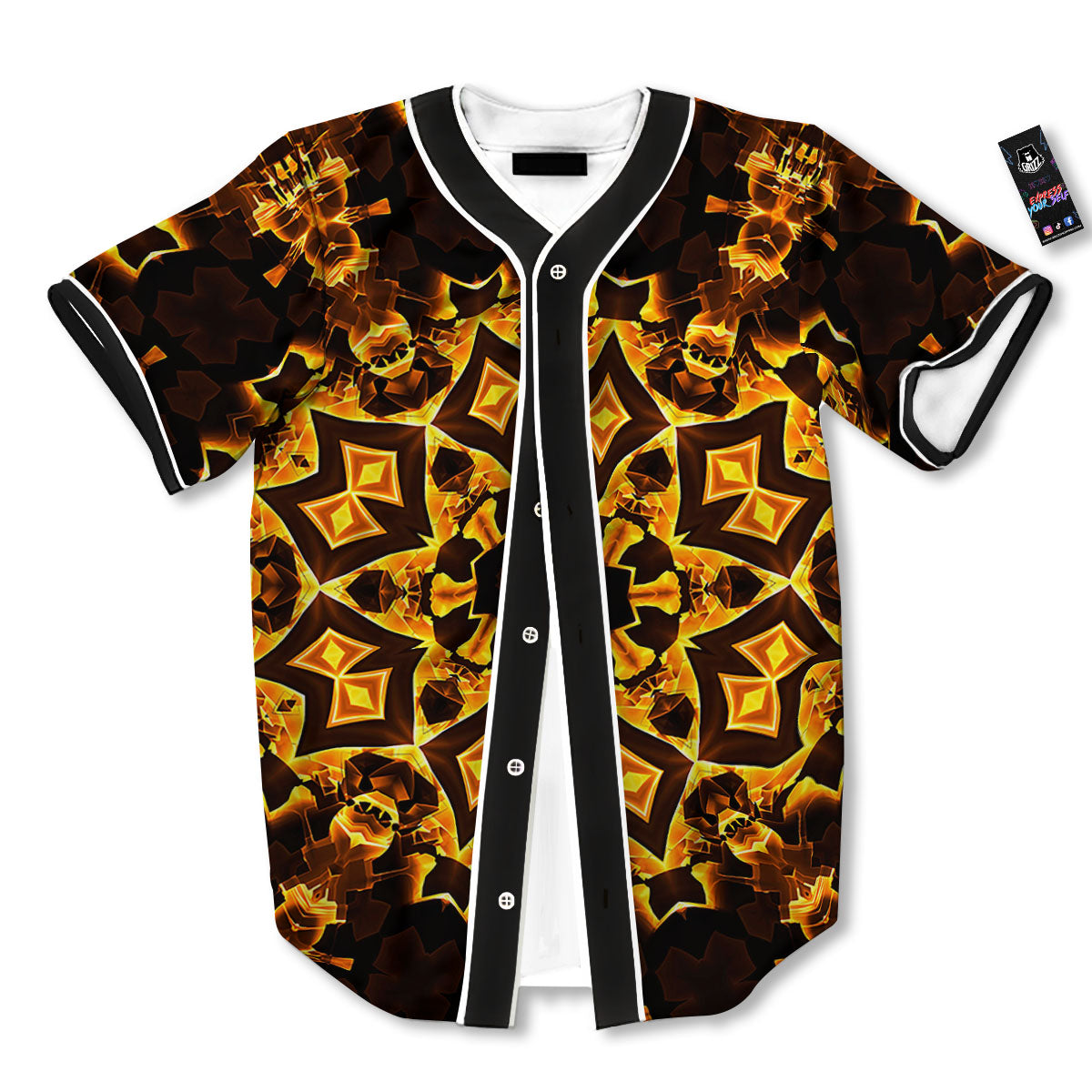 Kaleidoscope Lights Gold Print Baseball Jersey-grizzshop