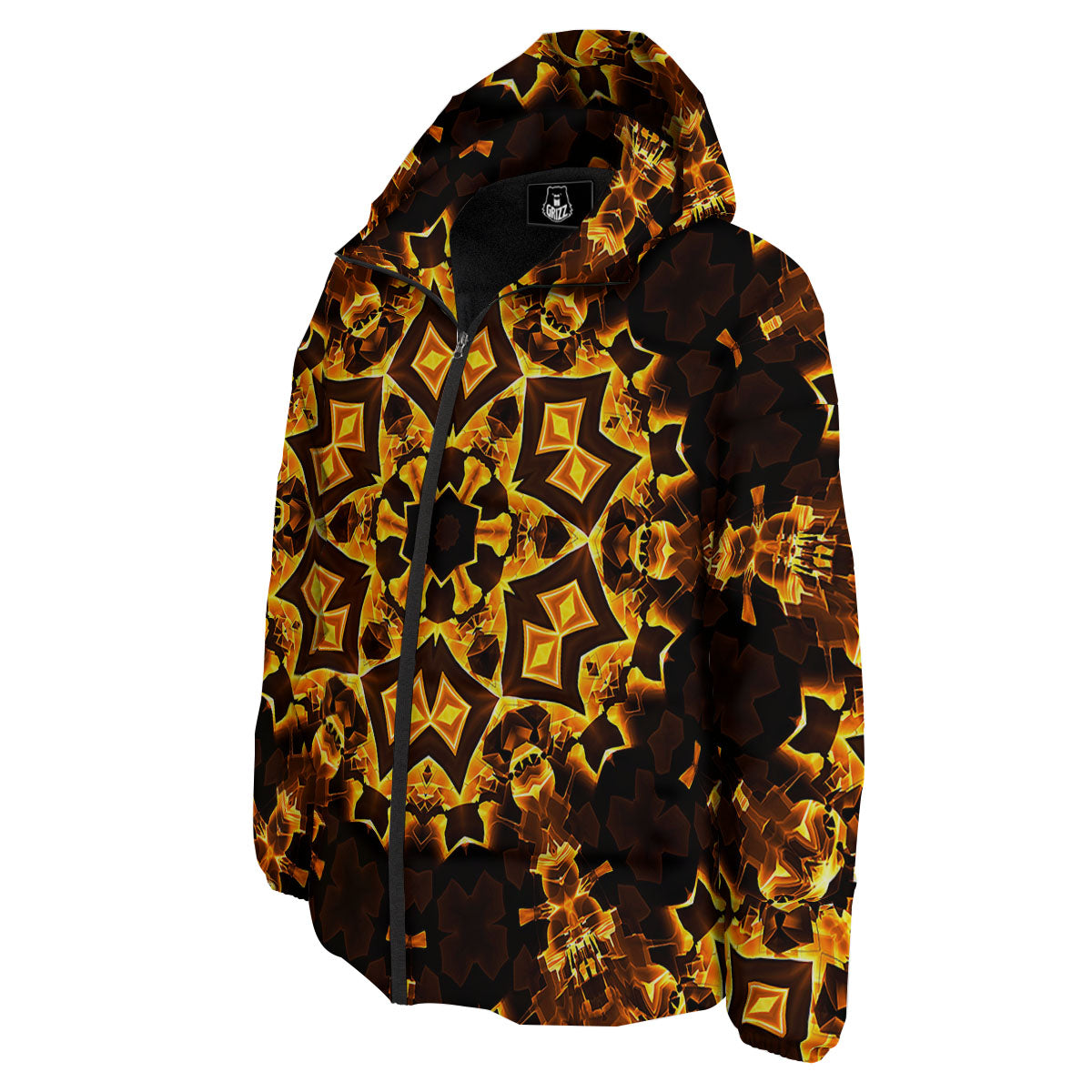 Kaleidoscope Lights Gold Print Down Jacket-grizzshop