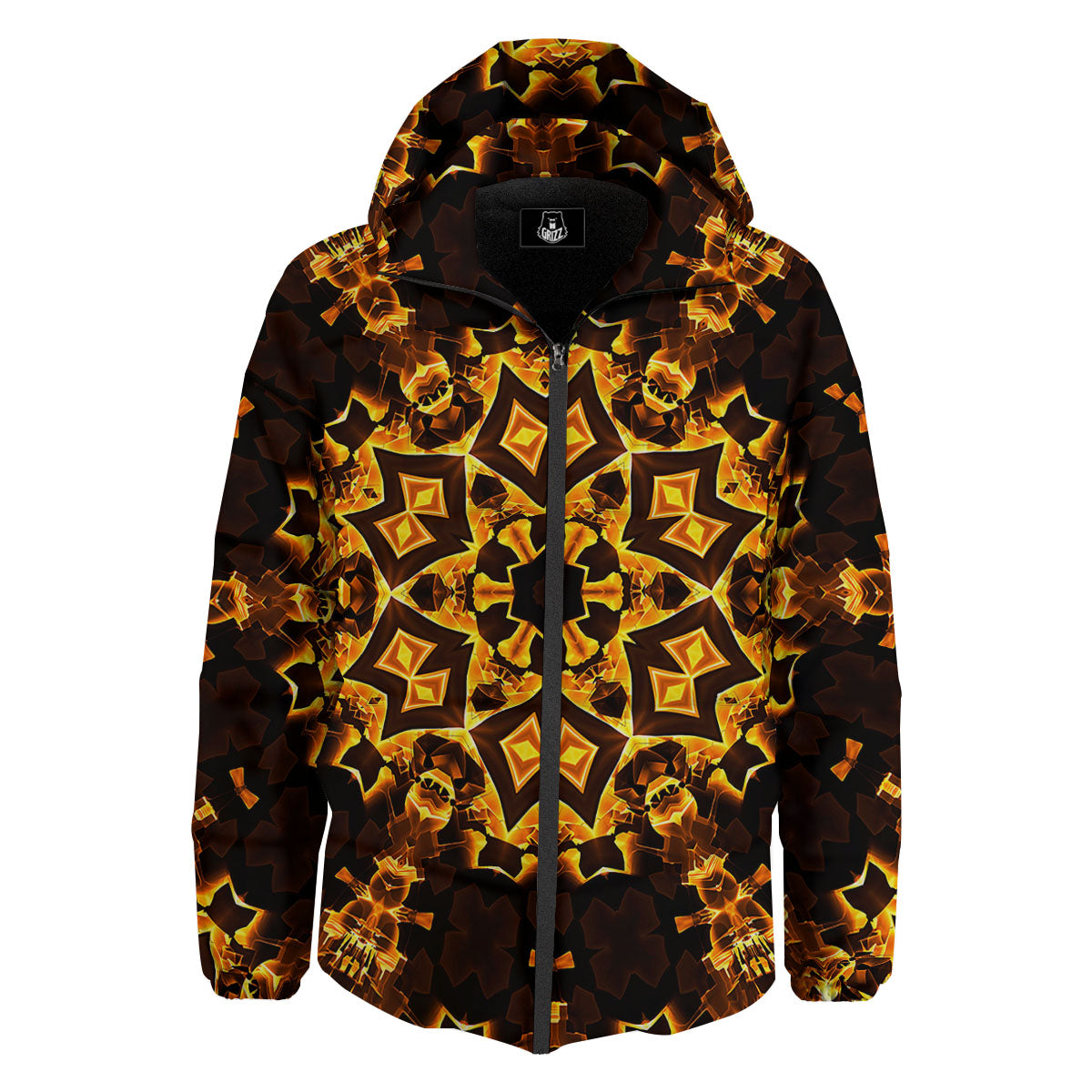 Kaleidoscope Lights Gold Print Down Jacket-grizzshop