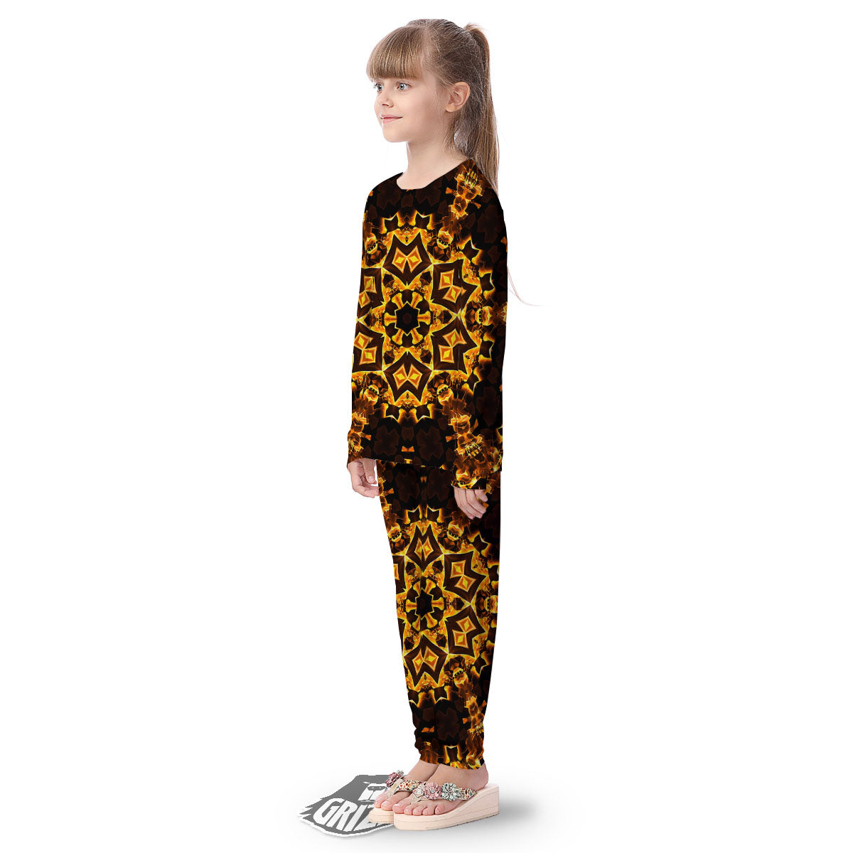 Kaleidoscope Lights Gold Print Kid's Pajamas-grizzshop
