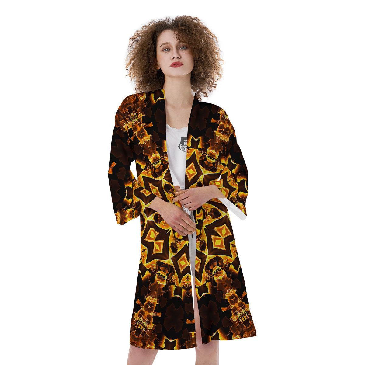 Kaleidoscope Lights Gold Print Kimono-grizzshop