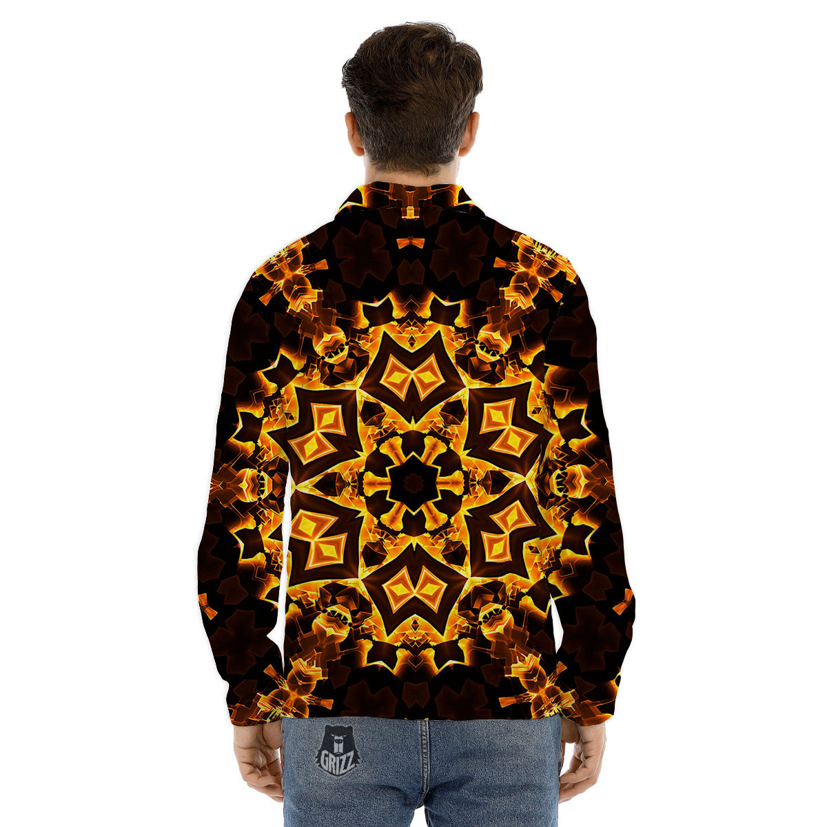 Kaleidoscope Lights Gold Print Men's Dress Shirts-grizzshop