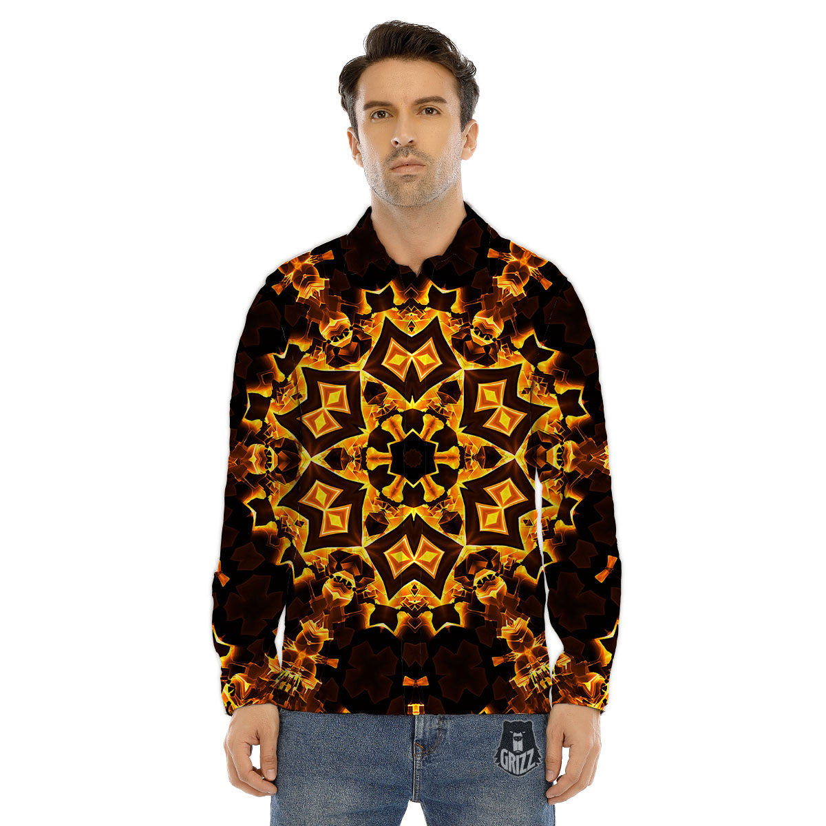 Kaleidoscope Lights Gold Print Men's Dress Shirts-grizzshop