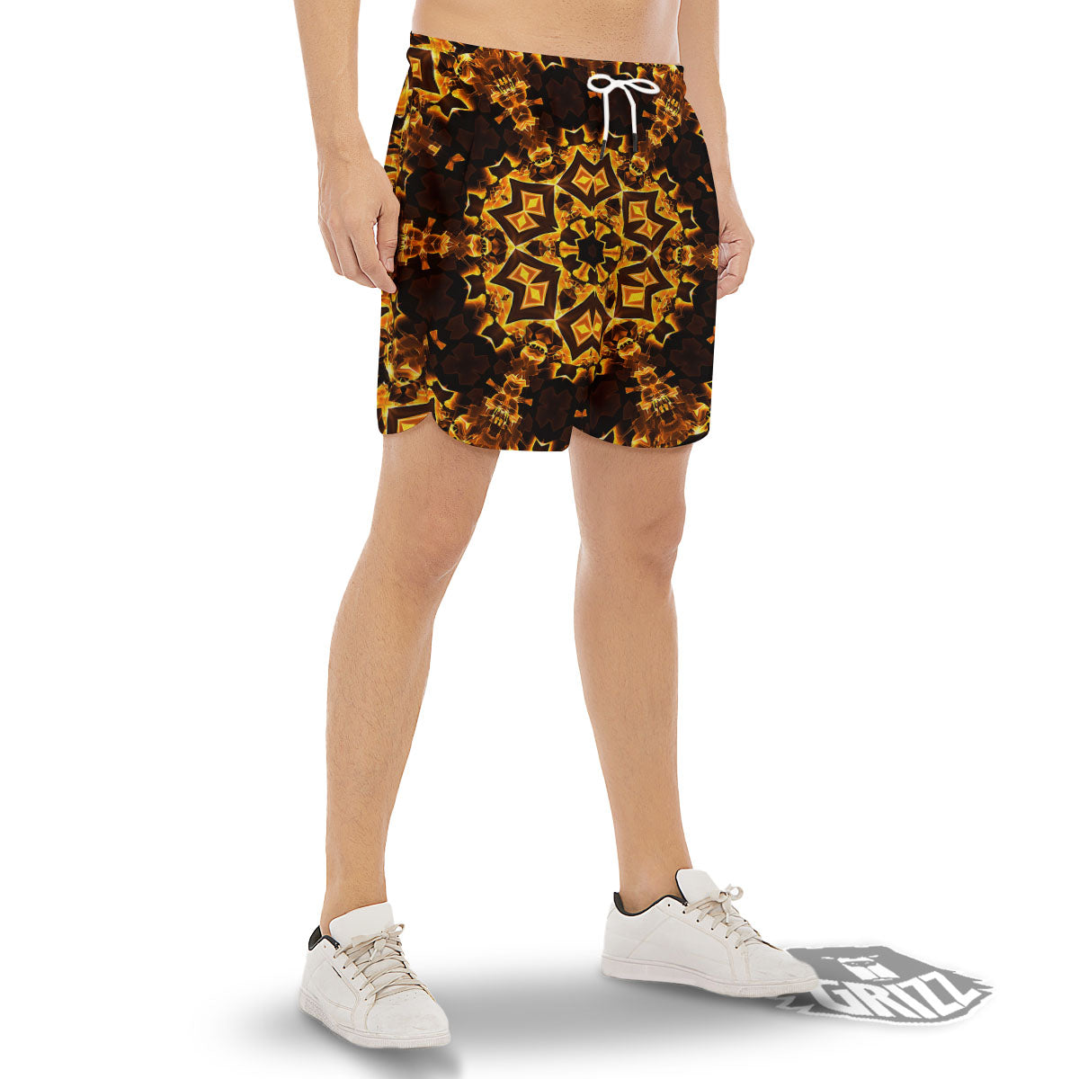 Kaleidoscope Lights Gold Print Men's Gym Shorts-grizzshop