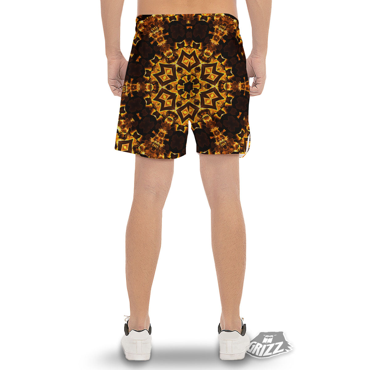 Kaleidoscope Lights Gold Print Men's Gym Shorts-grizzshop