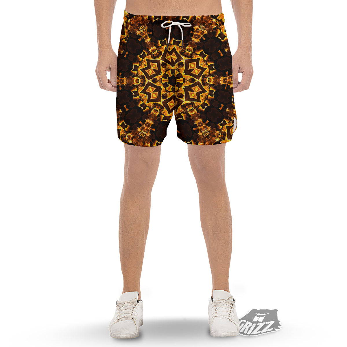 Kaleidoscope Lights Gold Print Men's Gym Shorts-grizzshop