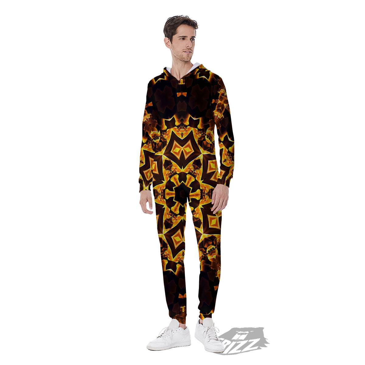 Kaleidoscope Lights Gold Print Men's Jumpsuit-grizzshop
