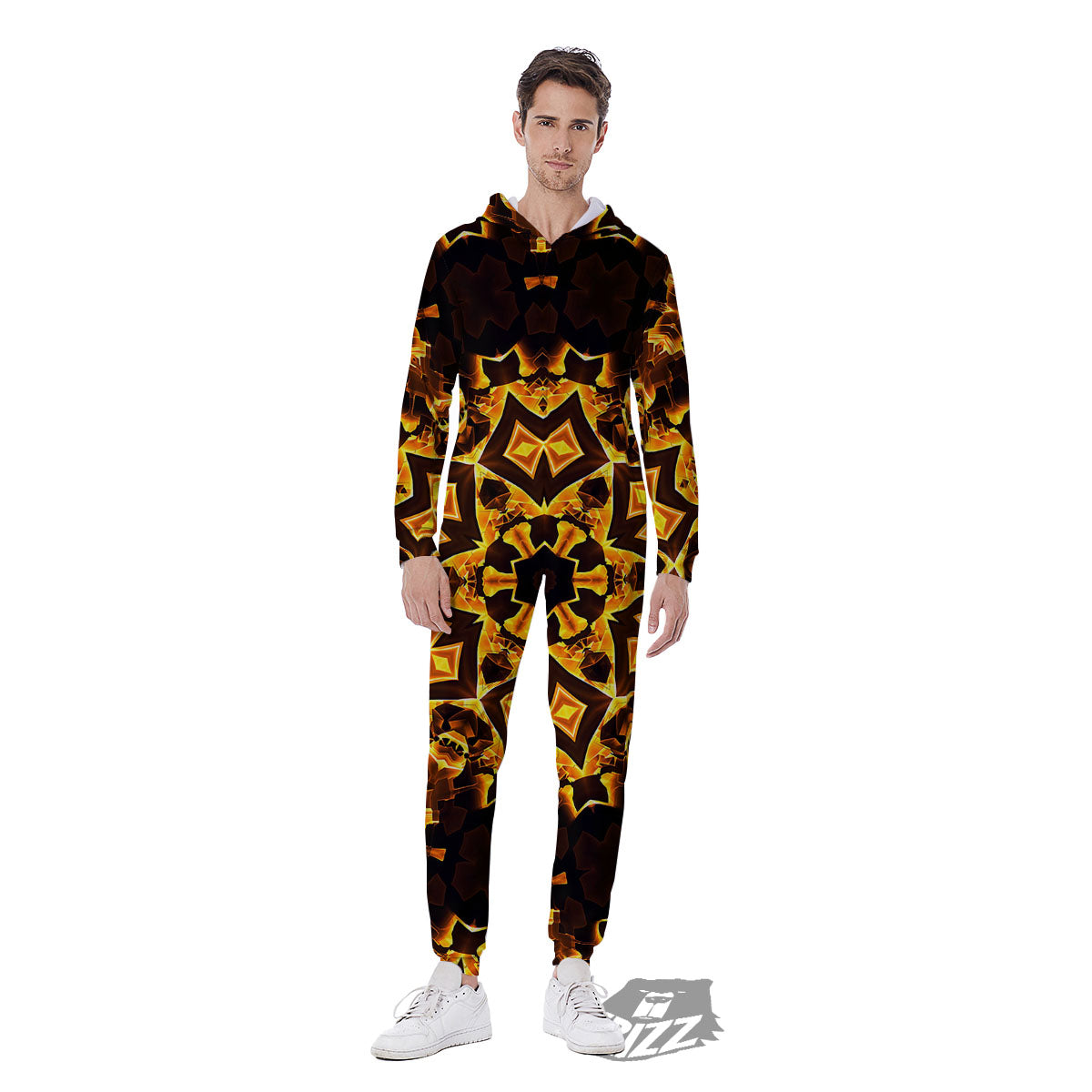 Kaleidoscope Lights Gold Print Men's Jumpsuit-grizzshop
