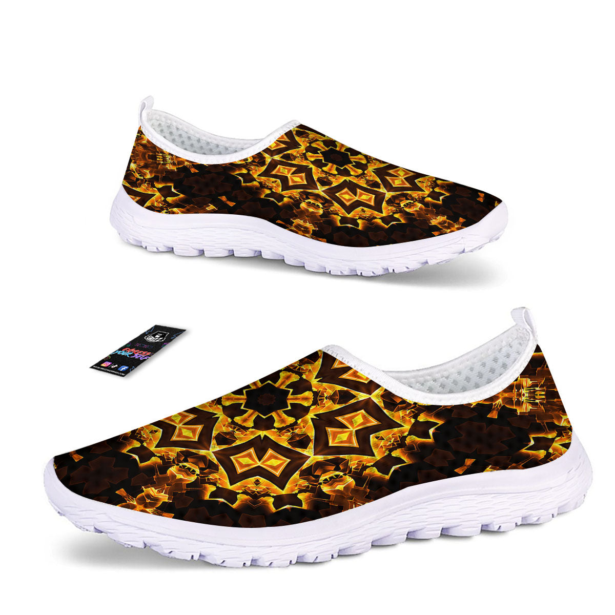 Kaleidoscope Lights Gold Print Nurse Shoes-grizzshop