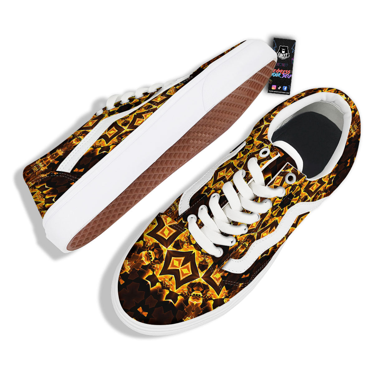 Kaleidoscope Lights Gold Print Skate Shoes-grizzshop