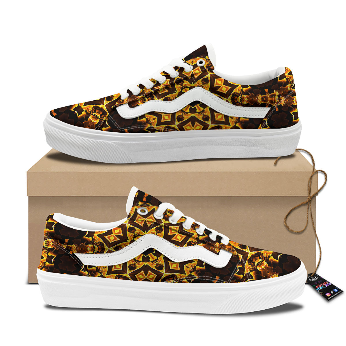 Kaleidoscope Lights Gold Print Skate Shoes-grizzshop