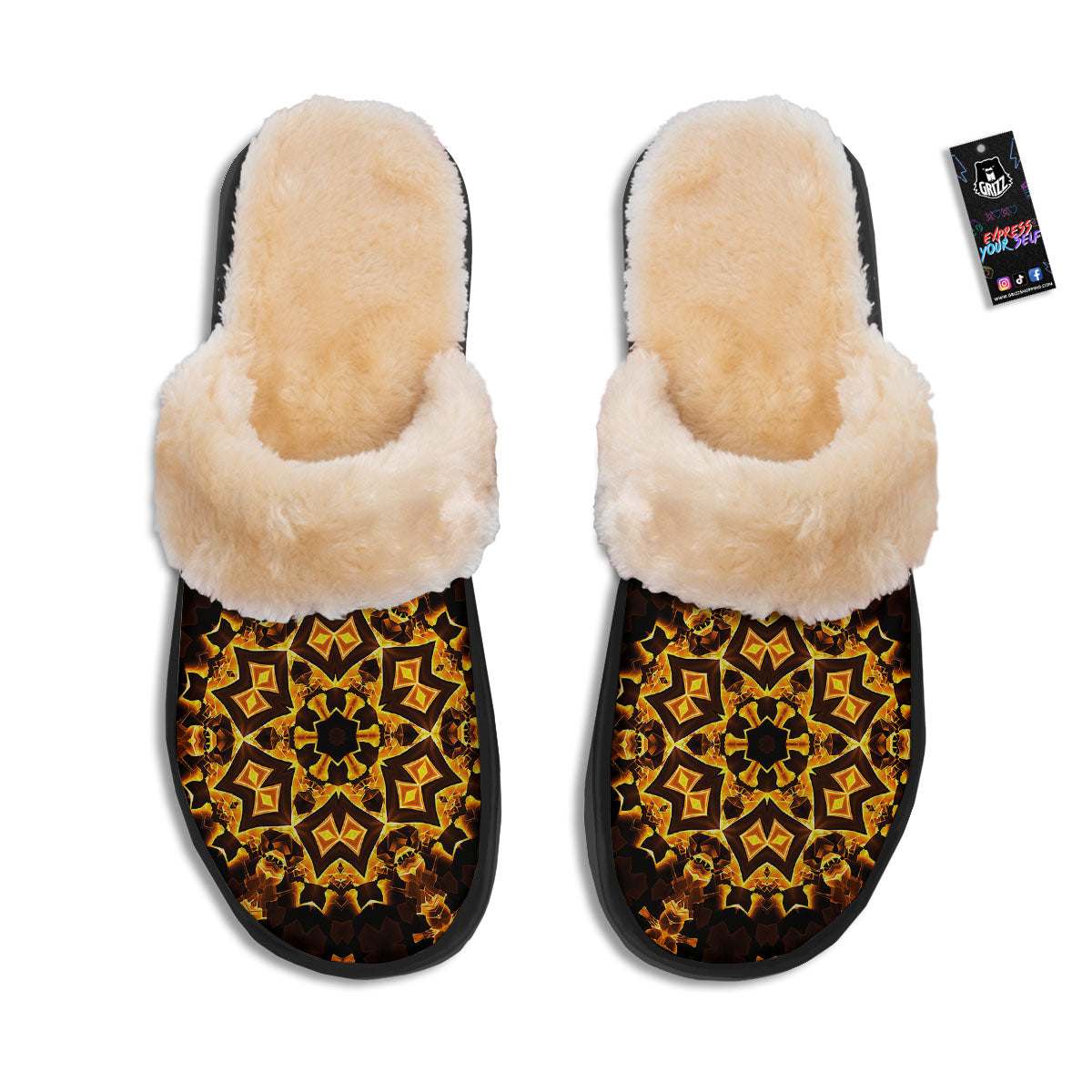 Kaleidoscope Lights Gold Print Slippers-grizzshop