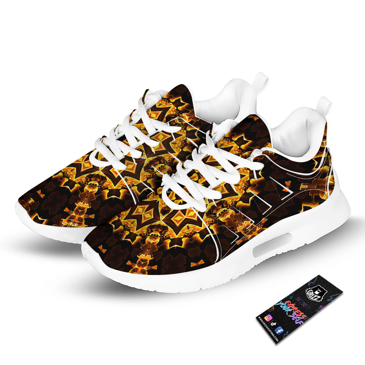 Kaleidoscope Lights Gold Print Tennis Shoes-grizzshop