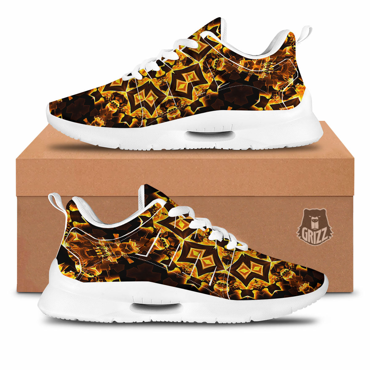 Kaleidoscope Lights Gold Print Tennis Shoes-grizzshop
